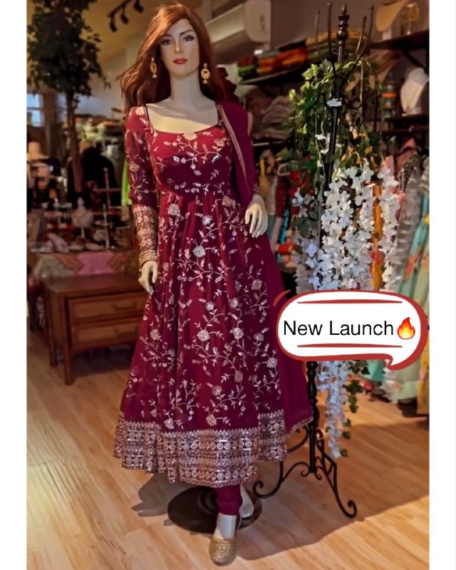 Rerdy To Wear Mroon Faux Georgette Embroidery Work Anarkali Suit With Dupatta
