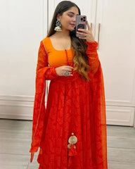Rerdy To Wear Orange Faux Georgette Digital Print Anarkali Suit With Dupatta
