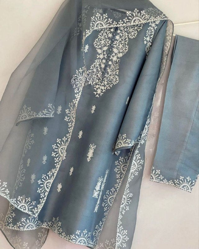 Rerdy To Wear Maslin Cotton Embroidery Work Pent Suit With Dupatta