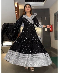 Gorgeou Black Faux Georgette Embroidery Work Anarkali Gown With Dupatta