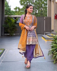 Gorgeou Purple-Orange Faux Georgette Sequence Work Punjabi Suit With Dupatta