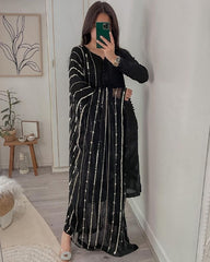 Rerdy To Wear Black Faux Georgette Moti Work Pakistani Suit With Dupatta