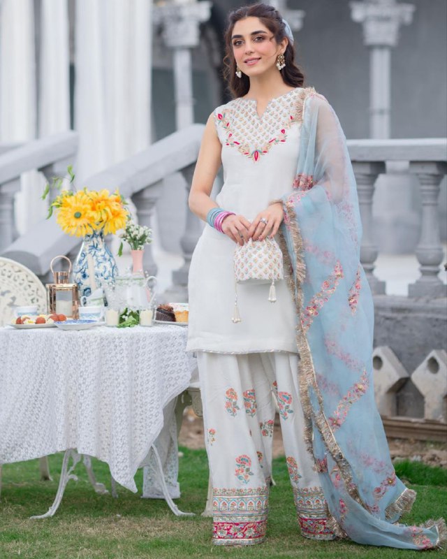 Gorgeou White Faux Georgette Embroidery Work Plazzo Suit With Dupatta