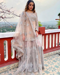 Rerdy To Wear Cream Pure Georgette Hand Work Sharara Plazo Suit With Dupatta