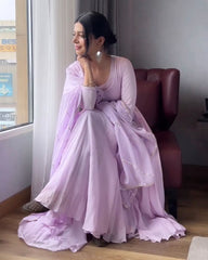 Rerdy To Wear Light Purple Faux Georgette Gpo Lace Work Anarkali Gown With Dupatta