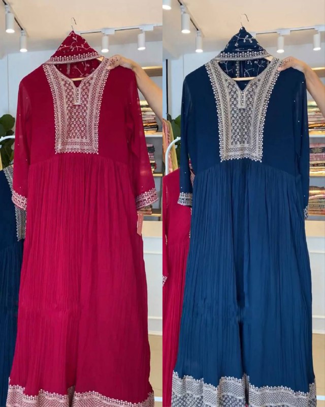 Rerdy To Wear Faux Georgette Embroidery Work Anarkali Suit With Dupatta