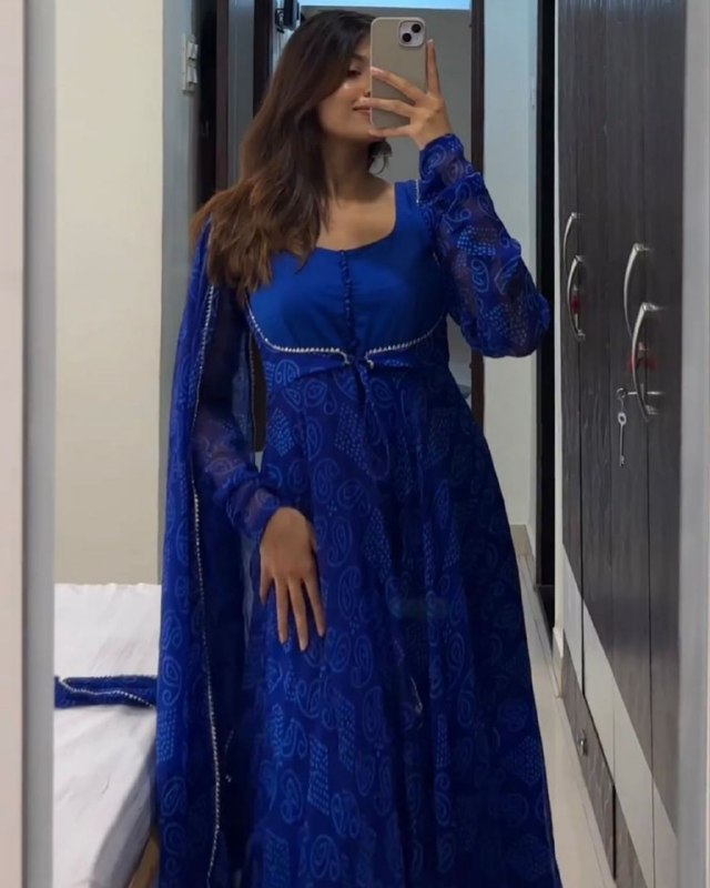 Rerdy To Wear Blue Faux Georgette Digital Print Anarkali Suit With Dupatta