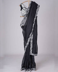 Gorgeou Black Soft Georgette Sequence Work Saree With Blouse