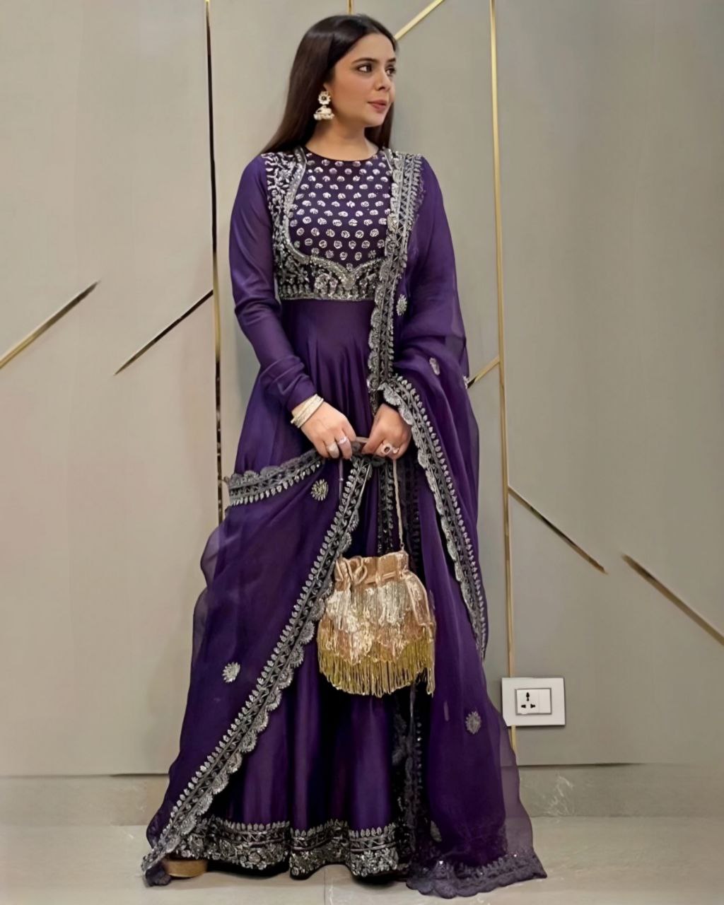 Rerdy To Wear Purple Faux Georgette Embroidery Work Anarkali Gown With Dupatta