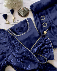 Rerdy To Wear Royal Blue Maska Cotton Silk  Embroidery Work Plazzo suit Wish Dupatta
