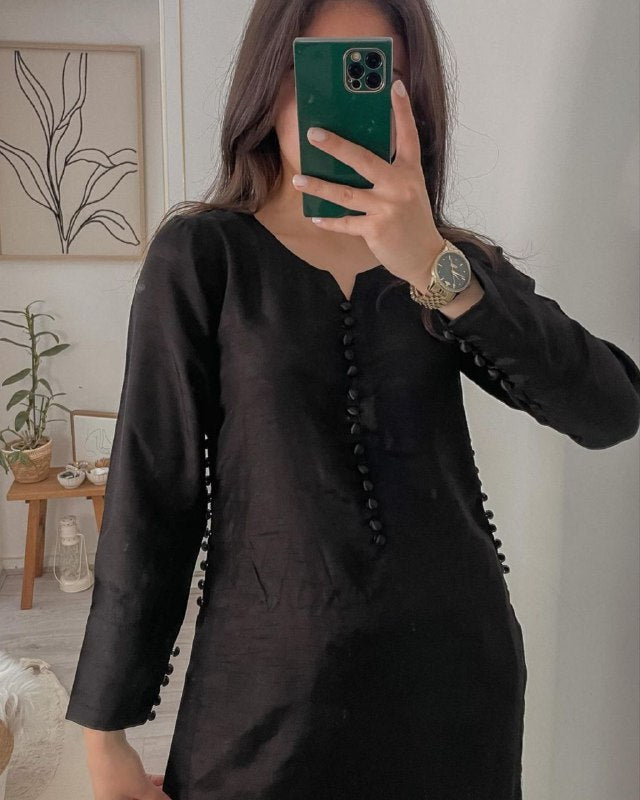 Rerdy To Wear Black Faux Georgette Moti Work Pakistani Suit With Dupatta
