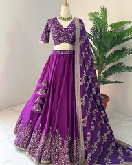 Festive Special Purple Faux Georgette Embroidery Work Lehenga Choli With Dupatta