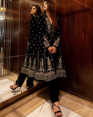 Gorgeou Black Tapeta Silk Embroidery Work Anarkali Suit With Dupatta
