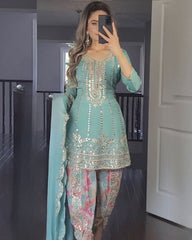 Rerdy To Wear Faux Georgette Embroidery Work Punjabi Suit With Dupatta