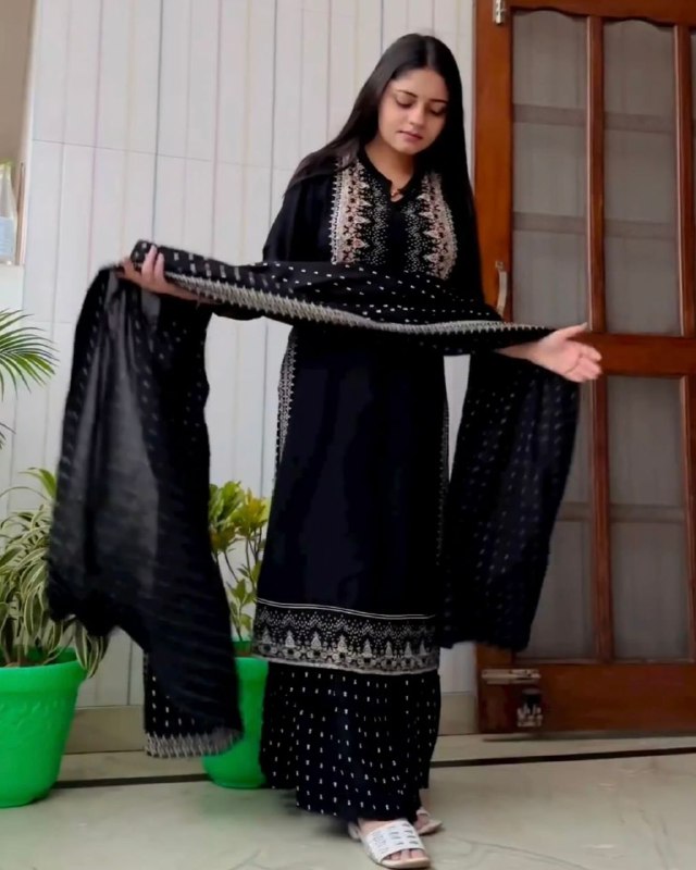 Gorgeou Black Faux Georgette Embroidery Work Plazzo Suit With Dupatta