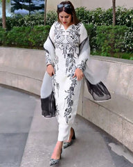 Rerdy To Wear White Faux Georgette Embroidery Work Pakistani Suit With Dupatta