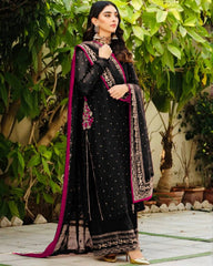 Gorgeou Black Faux Georgette Embroidery Work Nayra Cut Suit With Dupatta