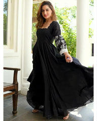 Rerdy To Wear Black Faux Georgette Embroidery Work Anarkali Gown with Dupatta