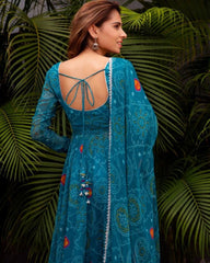 Rerdy To Wear Rama Blue Faux Georgette Digital Print Anarkali Suit With Dupatta
