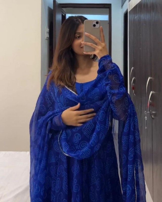 Rerdy To Wear Blue Faux Georgette Digital Print Anarkali Suit With Dupatta