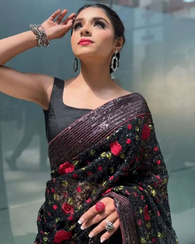Gorgeou Black Heavy Soft Net Embroidery Work Saree With Blouse