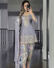 Rerdy To Wear Faux Georgette Embroidery Work Punjabi Suit With Dupatta