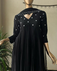 Rerdy To Wear Black Rayon Silk Sequence Work Alia Cut Suit With Dupatta