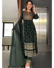 Rerdy To Wear Mehendi Faux Georgette Embroidery Work Nayra Cuy Suit With Dupatta