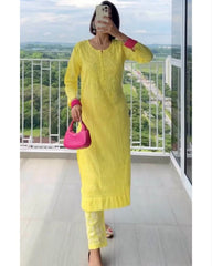 Rerdy To Wear Yellow Chikan Buti Thread Work Pent Suit With Dupatta