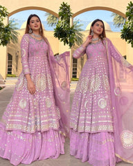 Ready To Wear Lavender Faux Georgette Sequence Work Lehenga Top With Dupatta