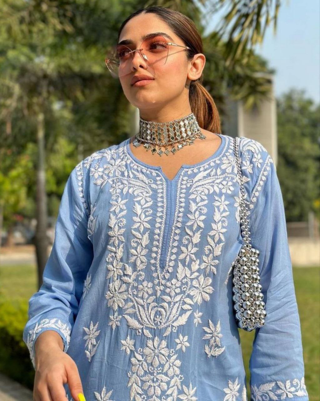 Ready To Wear Sky Rayon Cotton Embroidery Work Plazzo Suit With Dupatta