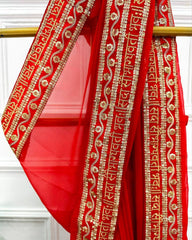 Gorgeous Red Faux Georgette Lace Border Work Saree With Blouse