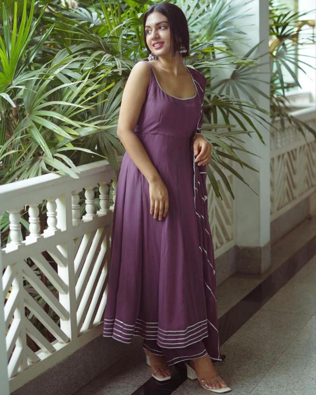 Ready To Wear Purple Georgette Fancy Gota Patti Anarkali With Dupatta