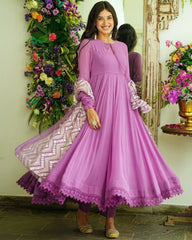 Ready To Wear Lavender Faux Georgette Sequence Work Anarkali Gown With Dupatta