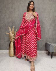Ready To Wear Red Faux Georgette Digital Printanarkali Gown With Dupatta