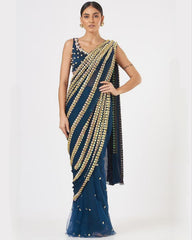 Gorgeous Blue Soft Net Sequence Work Saree With Blouse