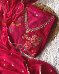 Ready To Wear Pure Pink Chinon Silk Sequence Work Gown With Dupatta