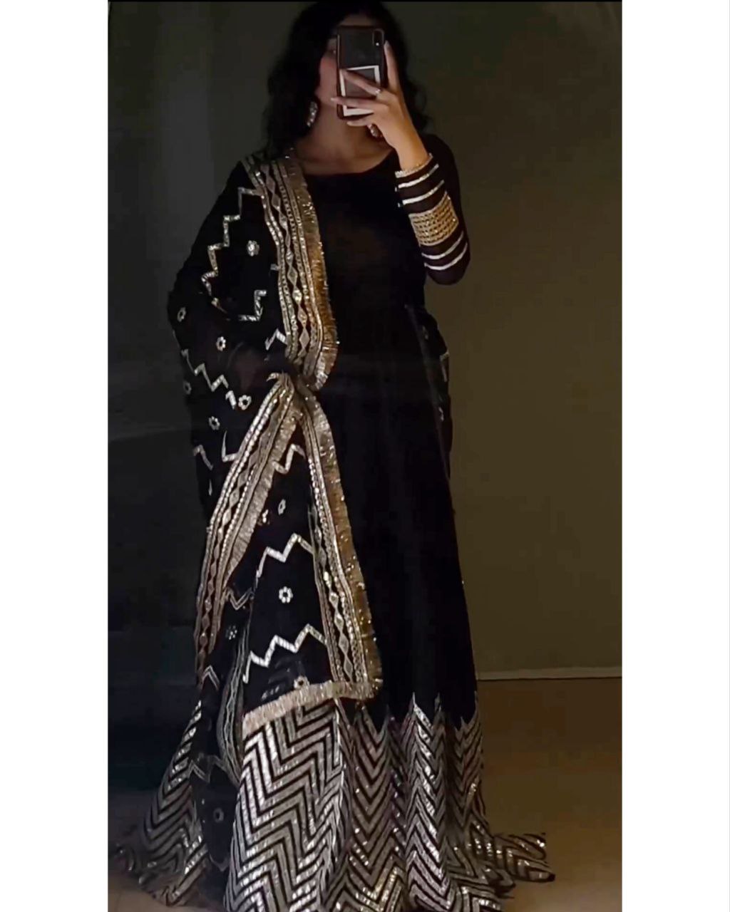 Ready To Wear Black Faux Georgette Sequence Work Gown With Dupatta