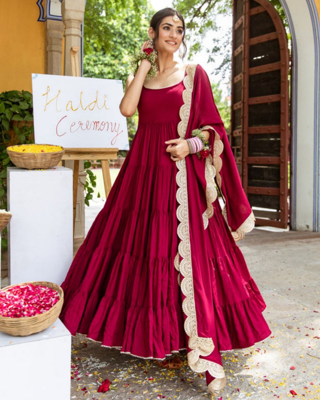 Gorgeous Heavy Georgette Lace Work Gown With Dupatta