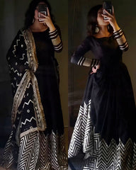 Gorgeous Black Faux Georgette Embroidery Sequence Work Gown With Dupatta