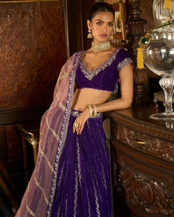Gorgeous Purple Micro Velvet Embroidery Work Lehenga Choli With Dupatta