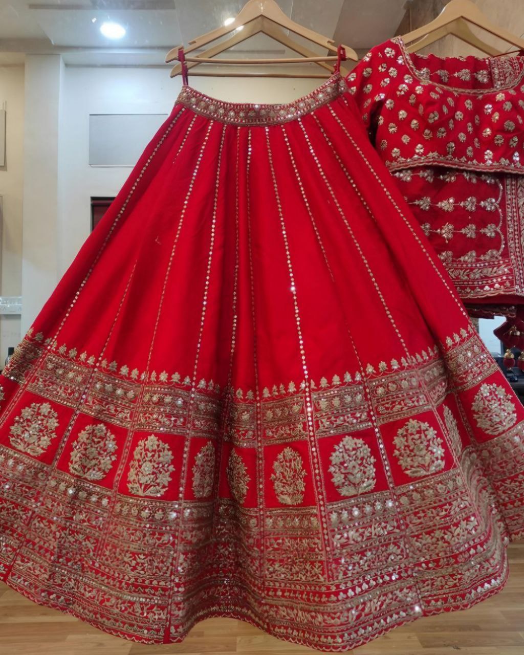 Faux Red Faux Georgette Embroidery Work Lehenga Choli With Dupatta