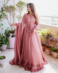 Gorgeous Miut Pink Pure Georgette Lace With Tassels Gown With Dupatta