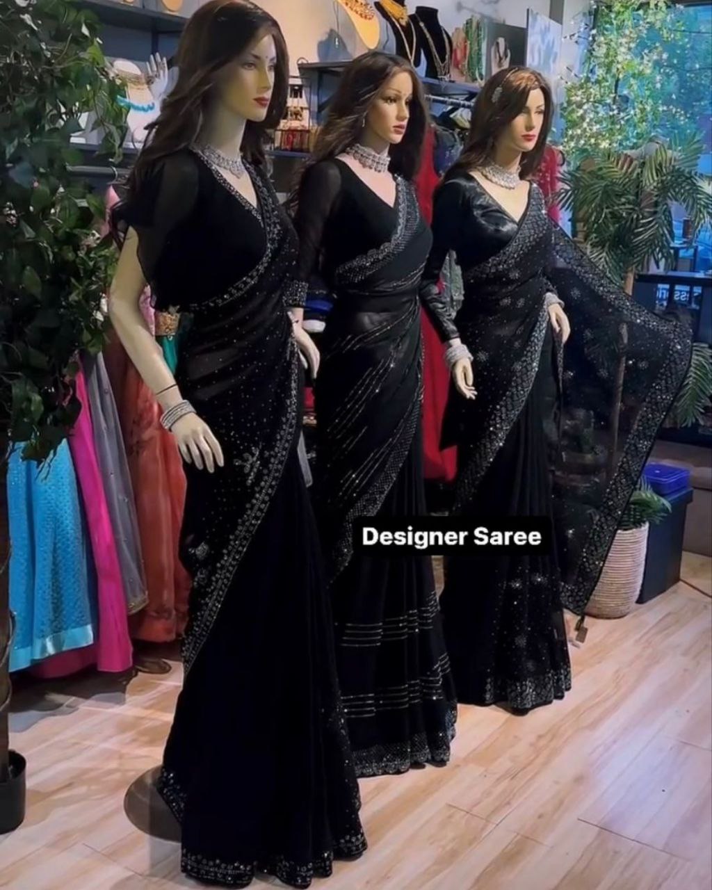 Gorgeou Black Pure Georgette Embroidery Work Saree With Blouse