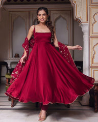 Gorgeous Maroon Pure Georgette Embroidery Work Anarkali Suit With Dupatta