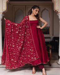 Gorgeous Maroon Pure Georgette Embroidery Work Anarkali Suit With Dupatta