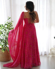 Gorgeous Hot Pink Soft Lightweight Bandhej Print Anarkali Goun With Dupatta