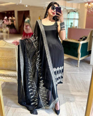 Rerdy To Wear Black Pure Georgette Embroidery Work Pent Suit With Dupatta