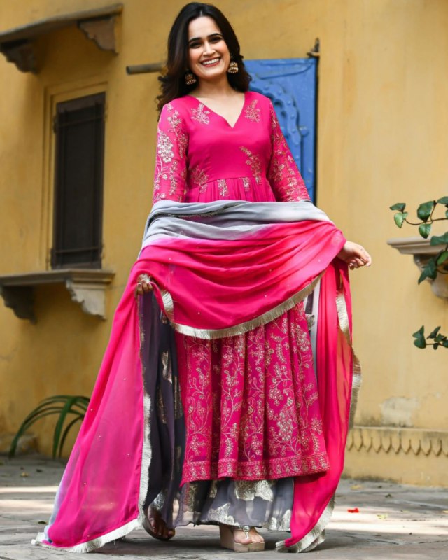 Gorgeou Pink Faux Georgette Embroidery Work Plazzo Suit With Dupatta