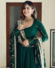 Gorgeous Bottle Green Heavy Georgette Embroidery Work Anarkali Suit With Dupatta